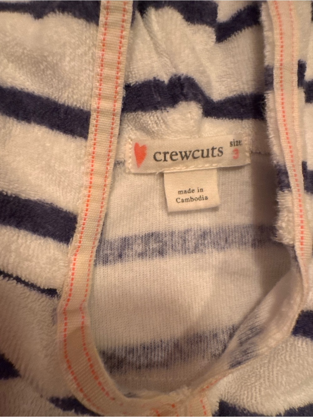 Crewcuts Striped Hooded Terry Tunic in Navy & White with Pale Peach Trim - Picture 2 of 2